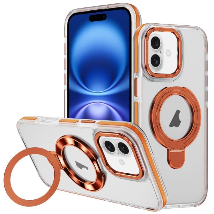 For iPhone 16 Two Color TPU Hybrid Acrylic MagSafe Magnetic Holder Phone Case(Orange) - Immagine 1