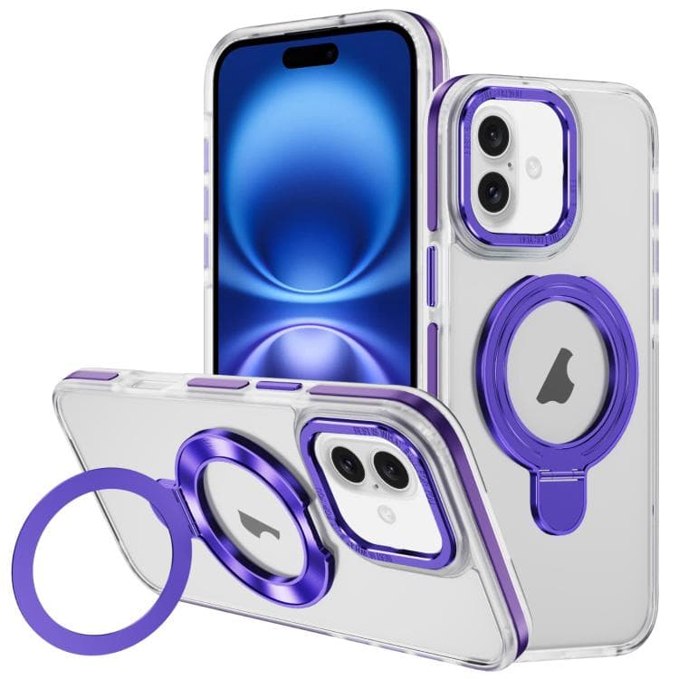 For iPhone 16 Two Color TPU Hybrid Acrylic MagSafe Magnetic Holder Phone Case(Purple) - Immagine 1