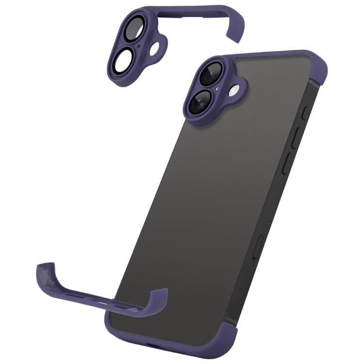 For iPhone 16 Ultra-thin Frameless TPU Four Corner Airbags Shockproof Phone Case with Lens Film(Purple) - Immagine 1