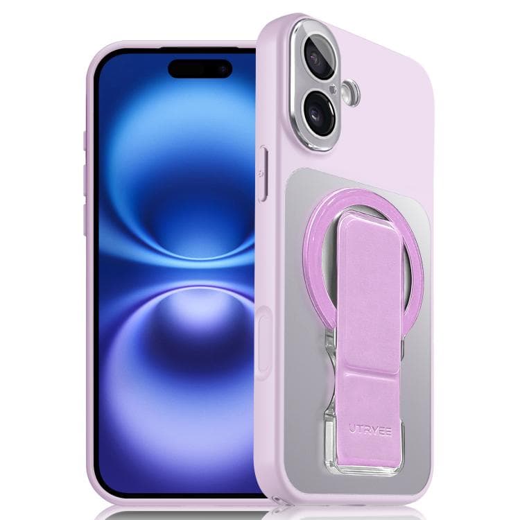 For iPhone 16 UTRYEE Colorful Silver Magnetic Phone Case with PU Fold Holder(Purple) - Immagine 1