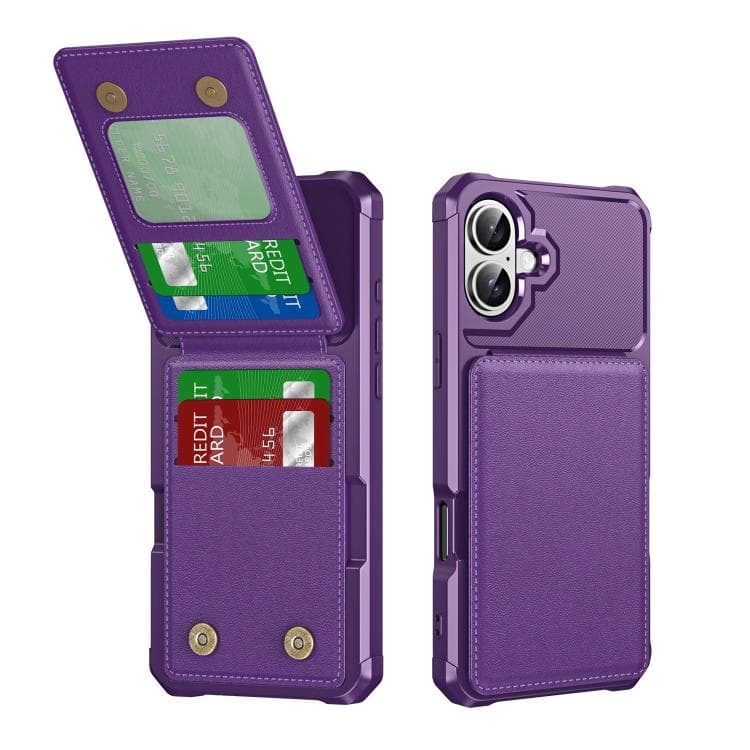 For iPhone 16 Vertical Flip Card Bag Holder Leather Phone Case(Purple) - Immagine 1