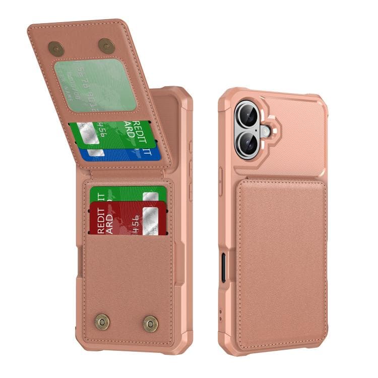 For iPhone 16 Vertical Flip Card Bag Holder Leather Phone Case(Rose Gold) - Immagine 1