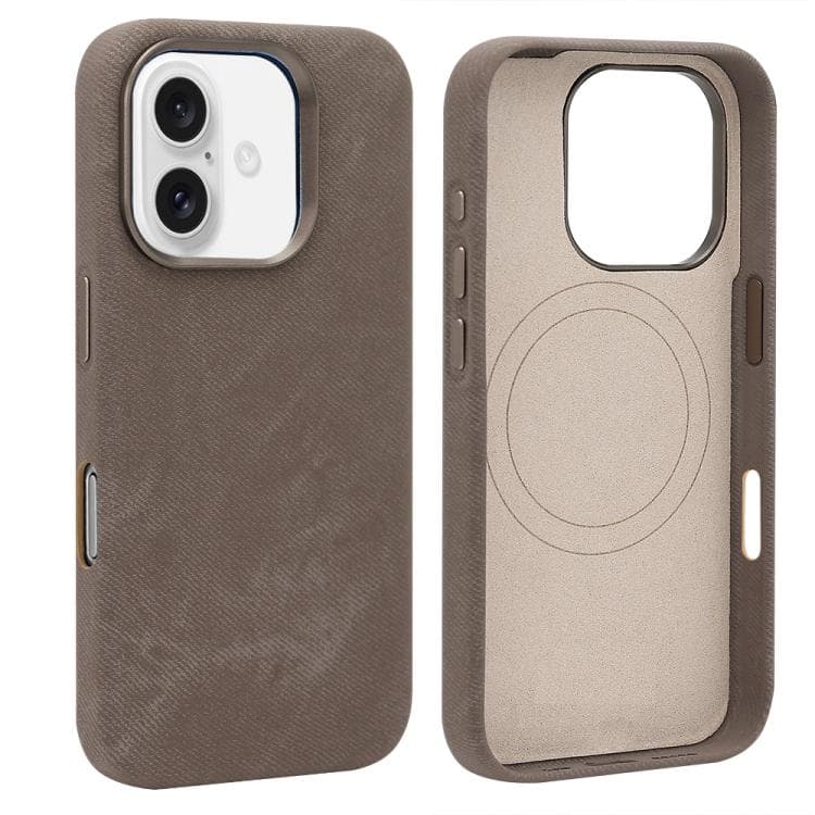 For iPhone 16 VIETAO Retro Denim Texture PU Leather MagSafe Phone Case(Brown) - Immagine 1