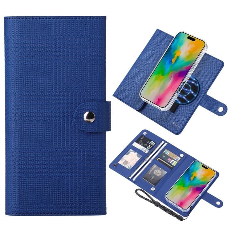 For iPhone 16 ViLi GHA-C Series RFID MagSafe Magnetic Flip Leather Phone Case(Blue) - Immagine 1