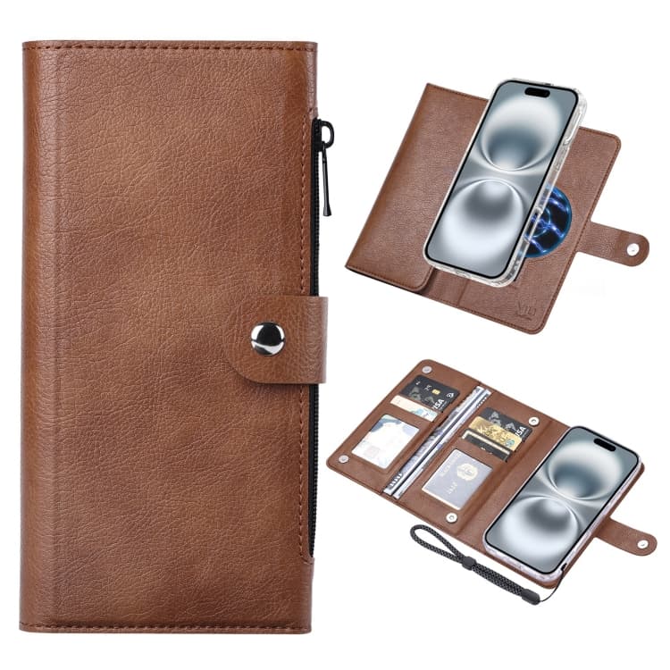 Per iPhone 16 ViLi GVS-C Serie Custodia Flip in Pelle con RFID Magnetico Magsafe (Marrone) - Immagine 1