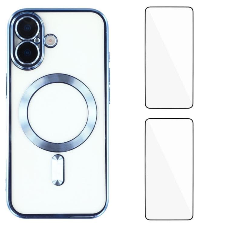 For iPhone 16 WANLONFENG CD Magnetic Electroplated TPU Phone Case with 2pcs Screen Films(Blue) - Immagine 1