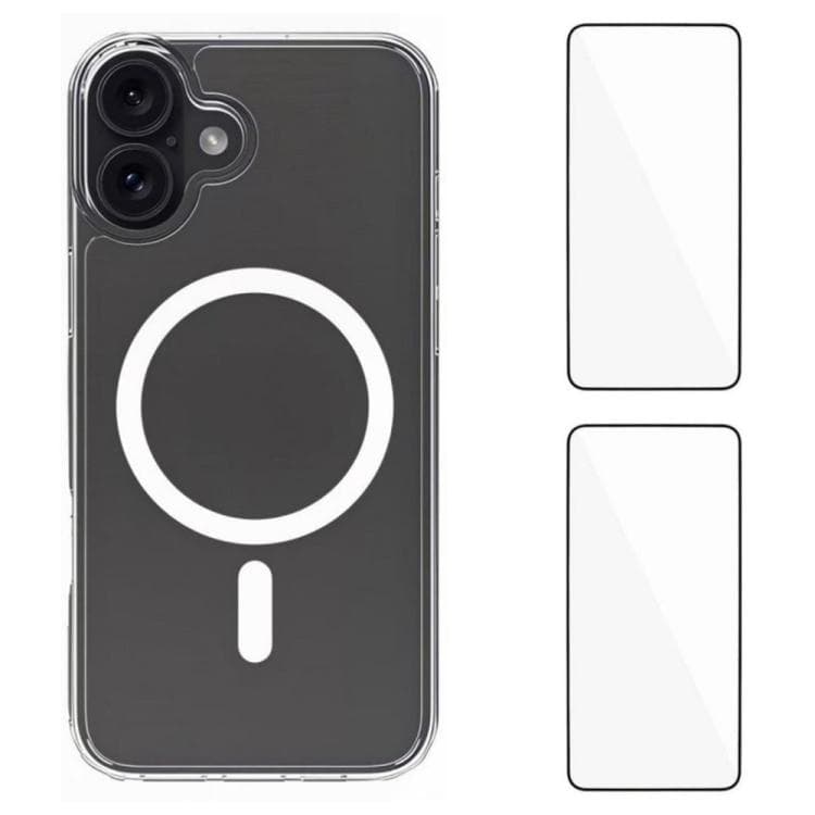 For iPhone 16 WANLONFENG High-Transparency Magnetic Acrylic Phone Case with 2pcs Screen Films(Transparent) - Immagine 1