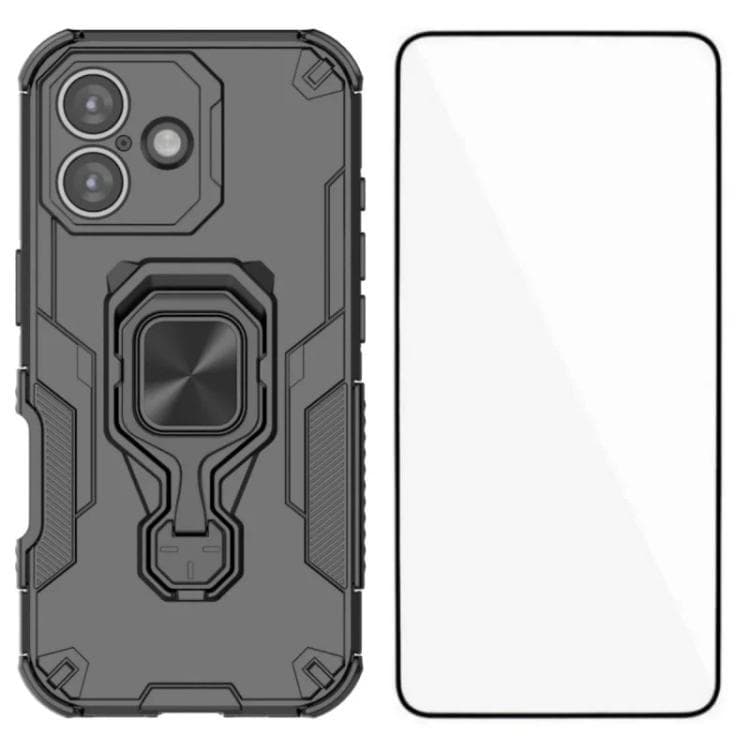 Custodia per iPhone 16 WANLONFENG con supporto metallico e protezione per lo schermo (Nero) - Immagine 1