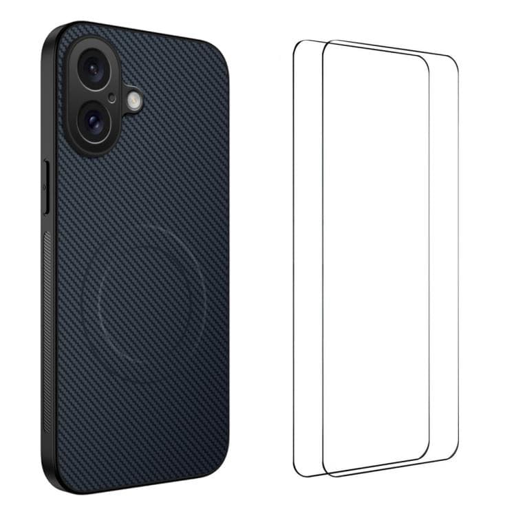 For iPhone 16 WANLONFENG TQ1 Series Magnetic Carbon Fiber Texture Phone Case with 2pcs Screen Films(Sapphire Blue) - Immagine 1