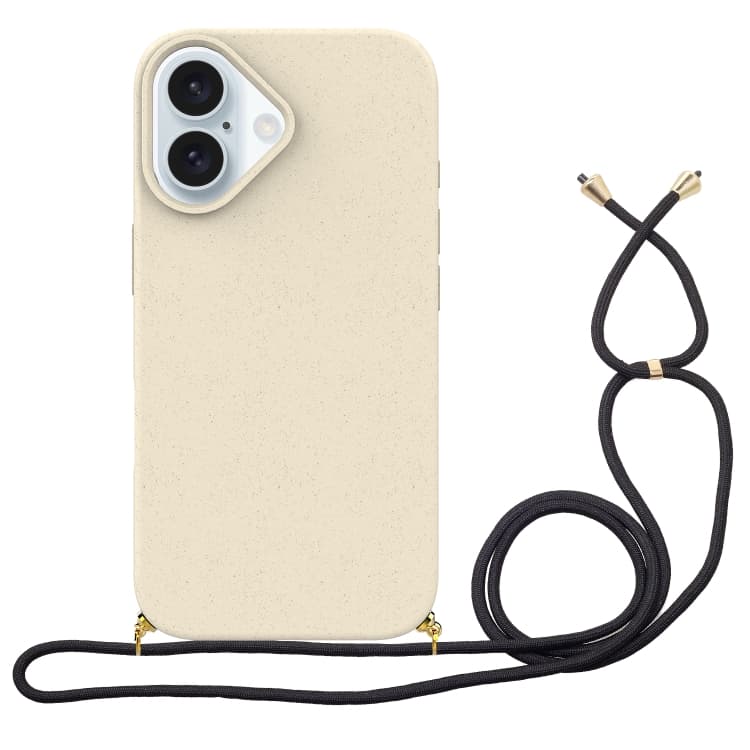 For iPhone 16 Wheat Straw Material + TPU Phone Case with Lanyard(White) - Immagine 1