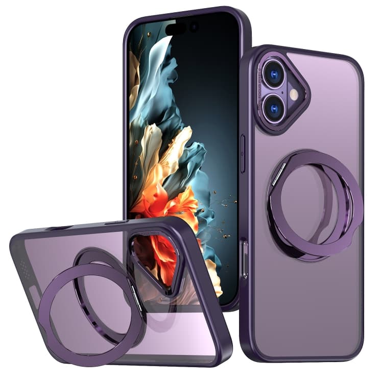 For iPhone 16 Wing Series MagSafe Magnetic Ring Holder Phone Case(Dark Purple) - Immagine 1
