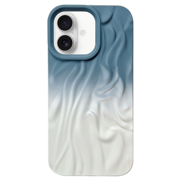Custodia in TPU opaca con effetto pelle e gradiente antirughe per iPhone 16 (Blu Bianco) - Immagine 1