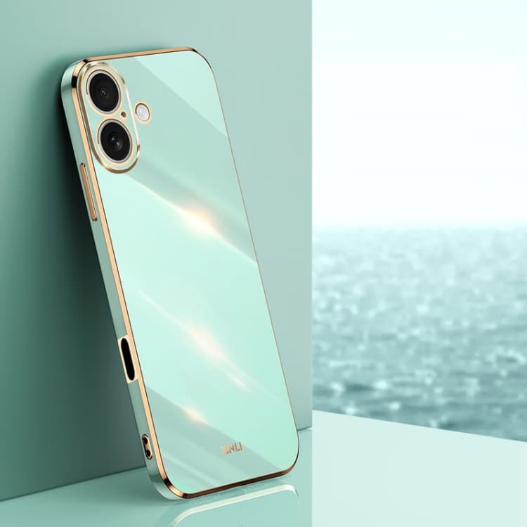 For iPhone 16 XINLI Straight Edge 6D Electroplate TPU Phone Case(Mint Green) - Immagine 1