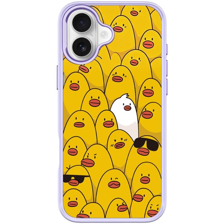 For iPhone 16 Yellow Duck Pattern Magnetic Phone Case(Light Purple) - Immagine 1