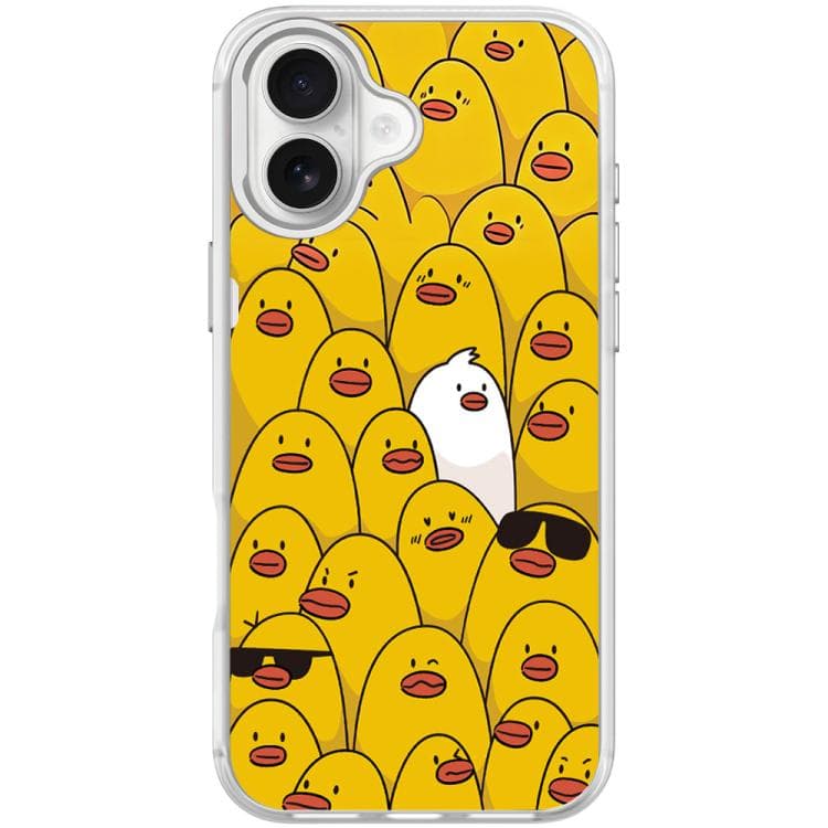 For iPhone 16 Yellow Duck Pattern Magnetic Phone Case(Transparent White) - Immagine 1