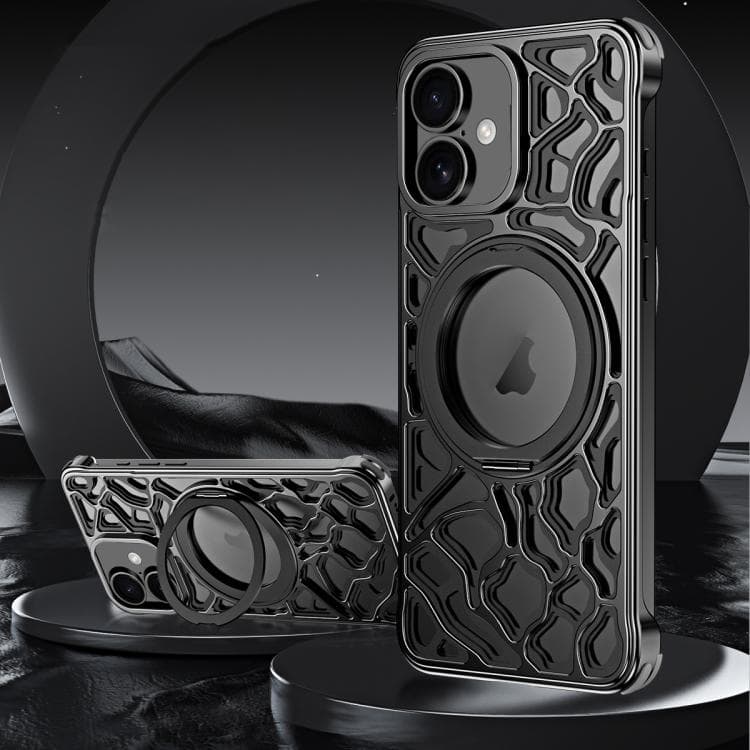 For iPhone 16 Yunyan Series Alloy Rotating Holder MagSafe Half Frame Phone Case(Black) - Immagine 1
