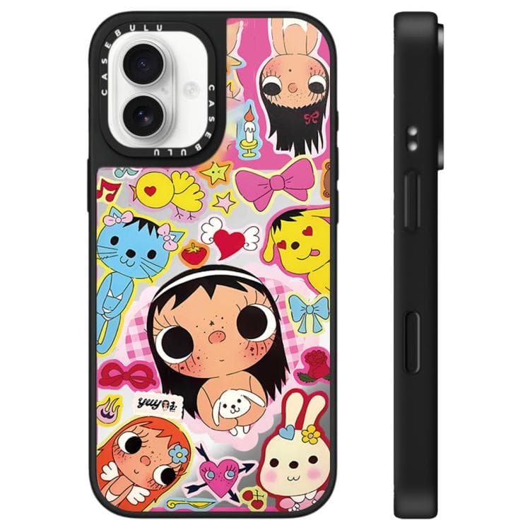For iPhone 16 YUY Series Pattern Mirror Phone Case(YUY Heart Bow) - Immagine 1