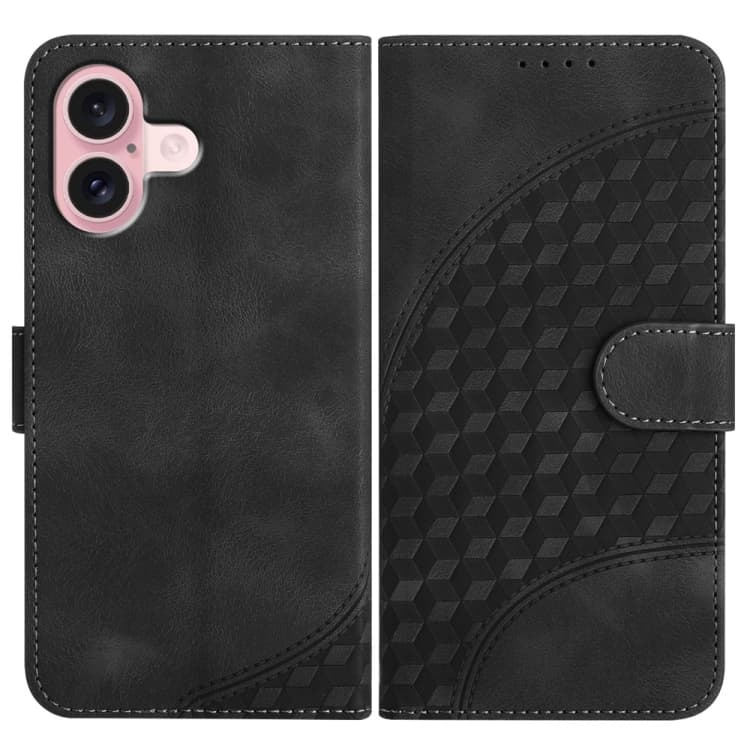 For iPhone 16 YX0060 Elephant Head Embossed Phone Leather Case with Lanyard(Black) - Immagine 1