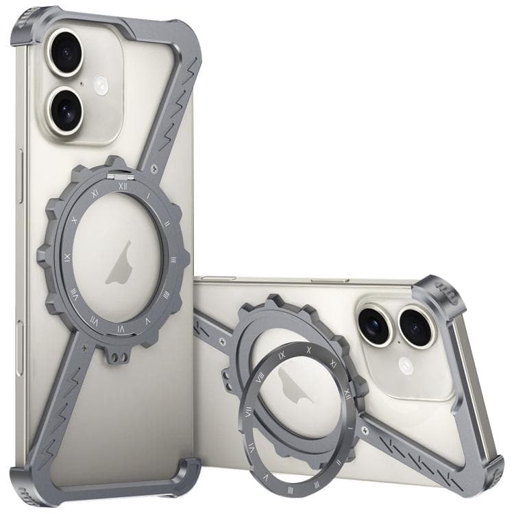 For iPhone 16 Z-shaped Frameless Metal 360 Holder MagSafe Phone Case(Space Grey) - Immagine 1