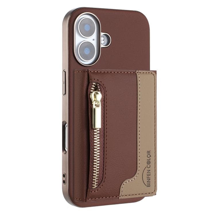 For iPhone 16 Zipper Horizontal Magnetic Card Bag RFID MagSafe Phone Case(Brown) - Immagine 1