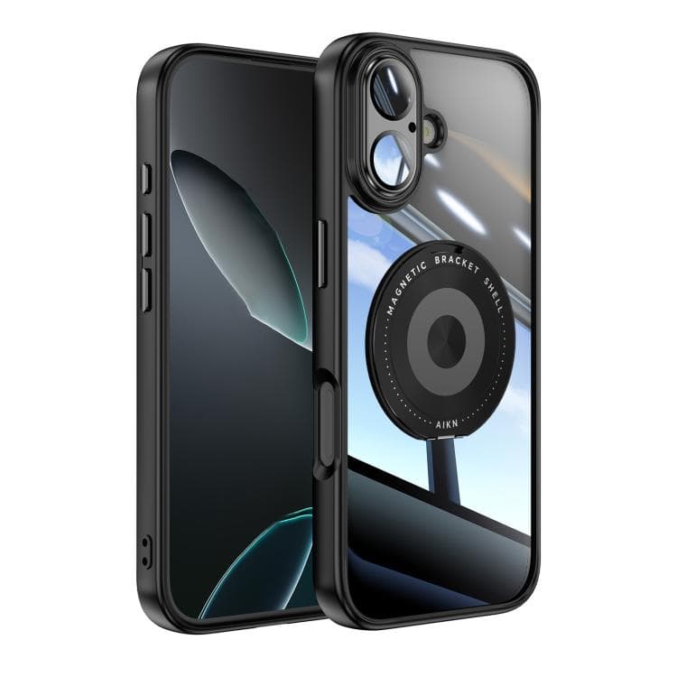 For iPhone 17 360 Holder Magsafe Acrylic Hybrid TPU Phone Case(Black) - Immagine 1