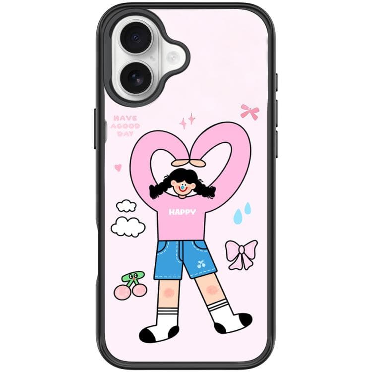 For iPhone 17 Adorable Double Ponytail Heart Girl Pattern Magnetic Phone Case(Black) - Immagine 1