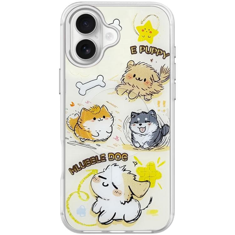 For iPhone 17 Adorable Whirlwind Dog Pattern Magnetic Phone Case(Transparent White) - Immagine 1