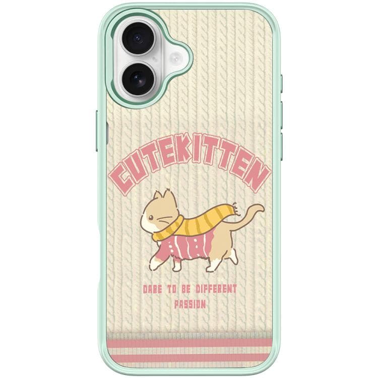 For iPhone 17 Adorable Woolen Cat Pattern Magnetic Phone Case(Light Green)
