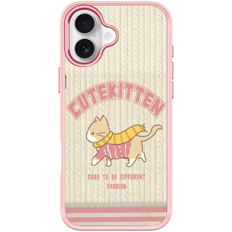 For iPhone 17 Adorable Woolen Cat Pattern Magnetic Phone Case(Pink)