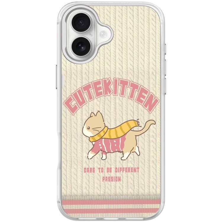 For iPhone 17 Adorable Woolen Cat Pattern Magnetic Phone Case(Transparent White)