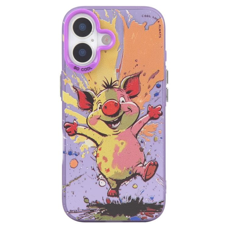 For iPhone 17 Animal Pattern Oil Painting Series PC + TPU Phone Case(Happy Pig) - Immagine 1