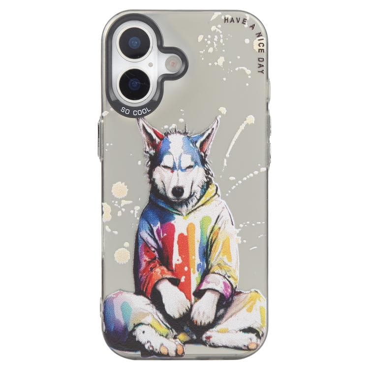 For iPhone 17 Animal Pattern Oil Painting Series PC + TPU Phone Case(Hoodie Dog) - Immagine 1