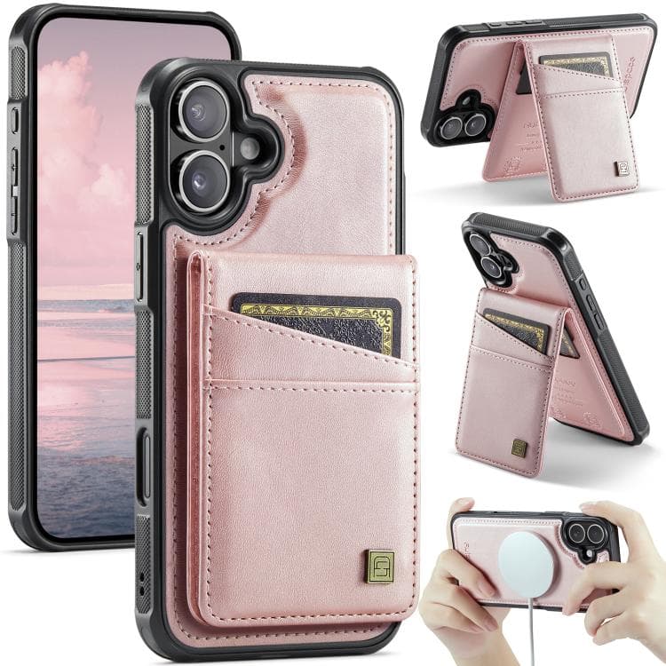 For iPhone 17 AutSpace A12 MagSafe Magnetic RFID Card Bag Phone Case(Rose Gold) - Immagine 1