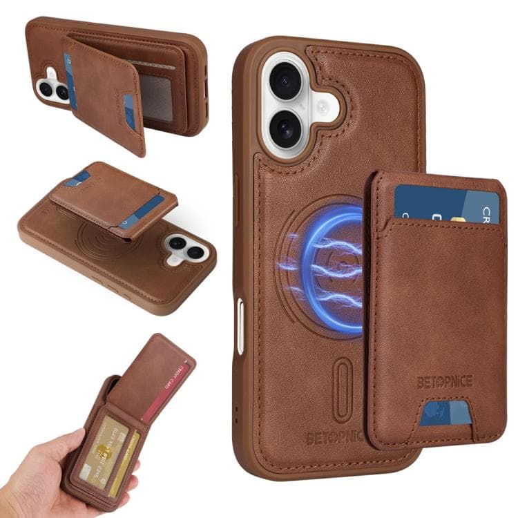 For iPhone 17 BETOPNICE Vertical Flip Detachable MagSafe Wallet Phone Case(Brown) - Immagine 1