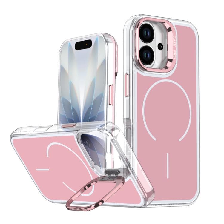 For iPhone 17 Bright Color Blocking Camera Bracket Magnetic Phone Case(Pink) - Immagine 1