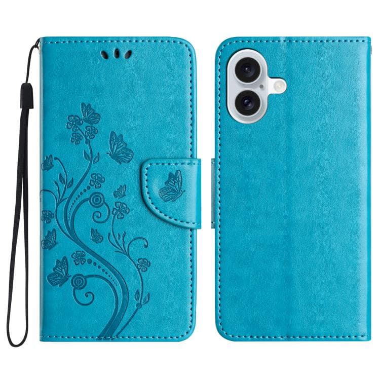 For iPhone 17 Butterfly Flower Pattern Flip Leather Phone Case(Blue) - Immagine 1