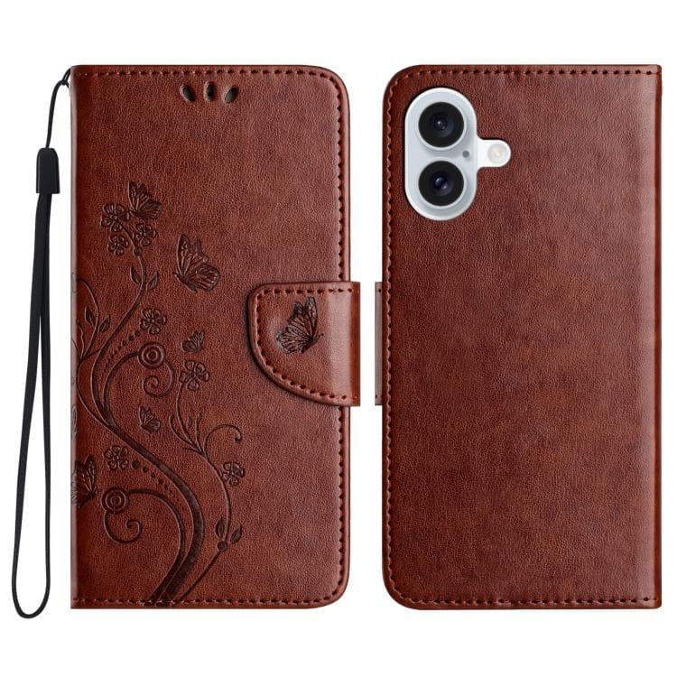 For iPhone 17 Butterfly Flower Pattern Flip Leather Phone Case(Brown) - Immagine 1