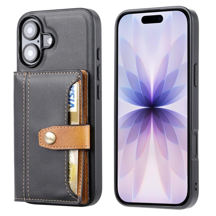 For iPhone 17 Calfskin Card Slot TPU Hybrid PU Phone Case(Black) - Immagine 1