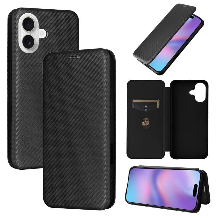 For iPhone 17 Carbon Fiber Texture Flip Leather Phone Case(Black) - Immagine 1