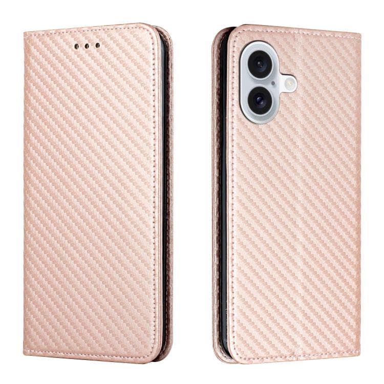 For iPhone 17 Carbon Fiber Texture Magnetic Flip Leather Phone Case(Rose Gold) - Immagine 1
