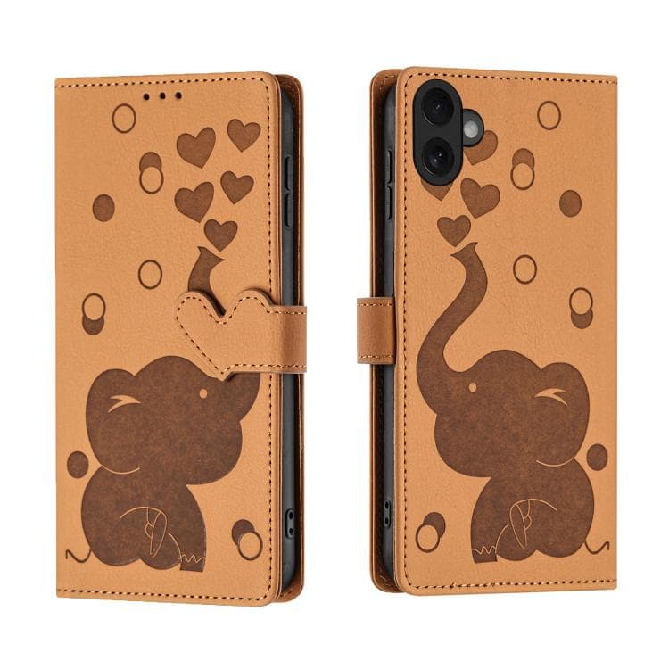 For iPhone 17 Cartoon Elephant Embossed Leather Phone Case(Yellow) - Immagine 1