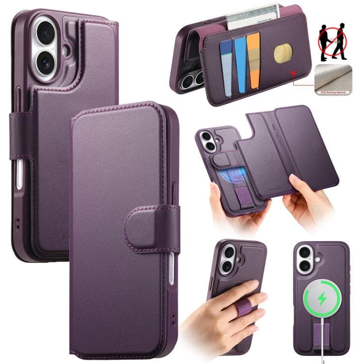 For iPhone 17 CaseNeo Finger Grip Strap MagSafe Leather Phone Case(Purple) - Immagine 1