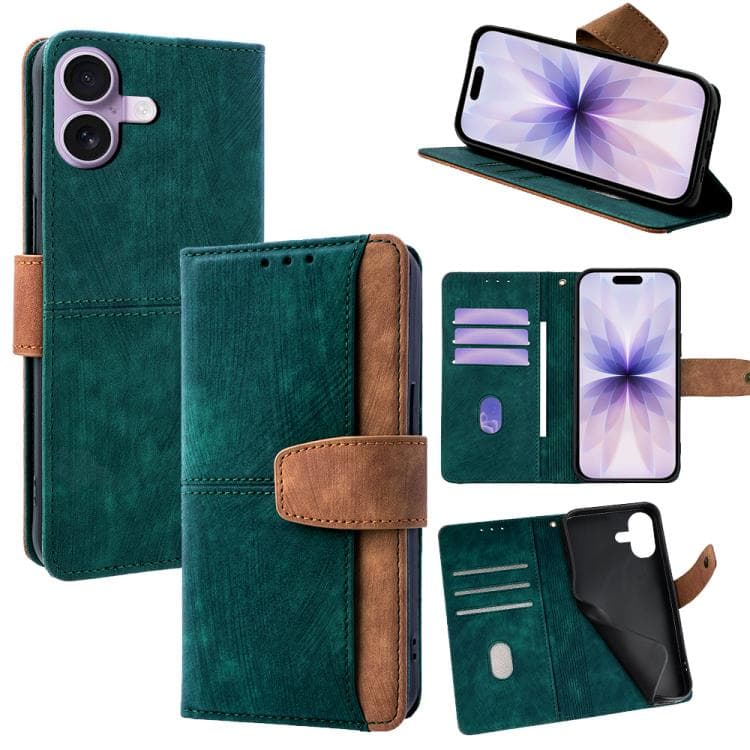 For iPhone 17 Color Stitching Skin Feel Leather RFID Blocking Phone Case(Green) - Immagine 1