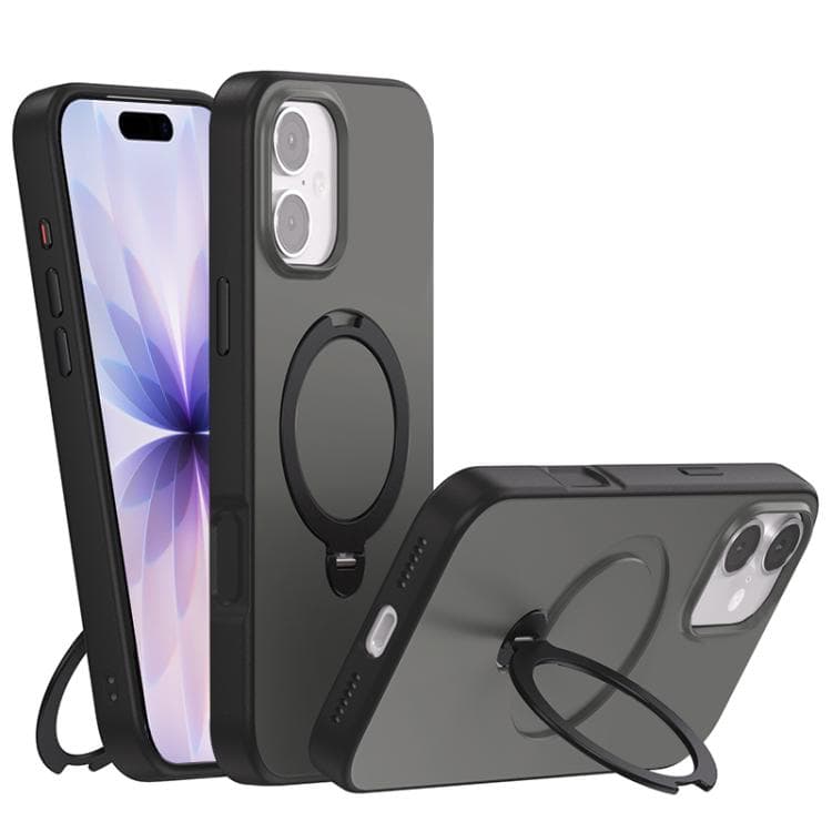 For iPhone 17 Contrast Color Rotation Holder Magsafe Phone Case(Black) - Immagine 1