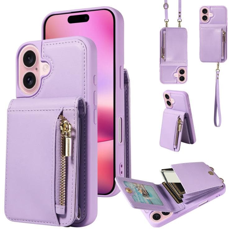 For iPhone 17 Crossbody Lanyard Zipper Wallet Leather Phone Case(Purple) - Immagine 1