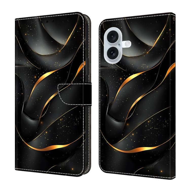 For iPhone 17 Crystal-Like Painted Vegan Leather Phone Case(Golden Ribbon) - Immagine 1