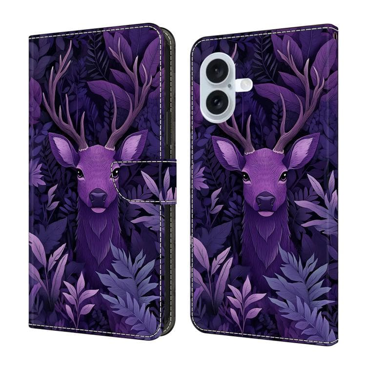 For iPhone 17 Crystal-Like Painted Vegan Leather Phone Case(Purple Deer) - Immagine 1