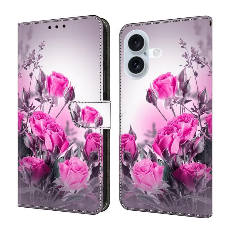 For iPhone 17 Crystal-Like Painted Vegan Leather Phone Case(Purple Flower) - Immagine 1