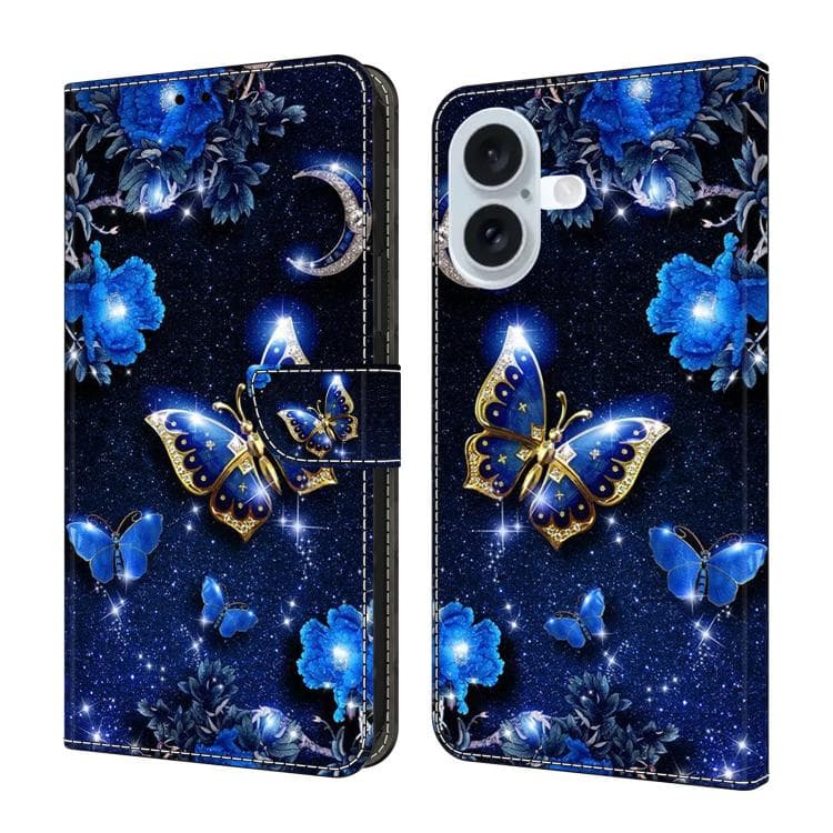 For iPhone 17 Crystal-Like Painted Vegan Leather Phone Case(Sparkling Diamond Butterfly) - Immagine 1