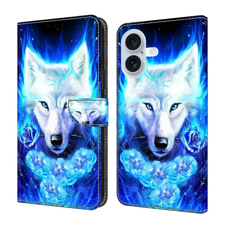 For iPhone 17 Crystal-Like Painted Vegan Leather Phone Case(White-furred Wolf) - Immagine 1